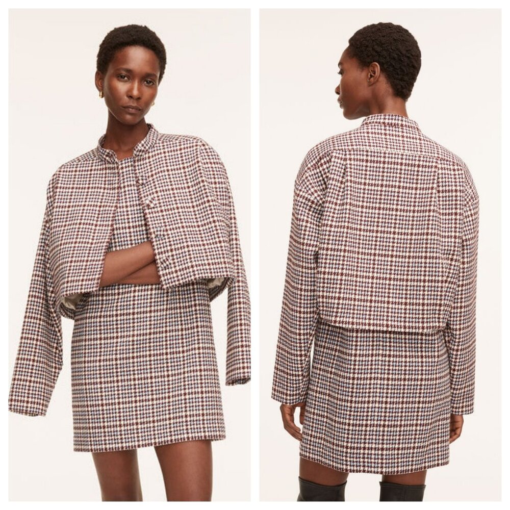 Rebecca Taylor Houndstooth Wool Blend Cropped Jacket
